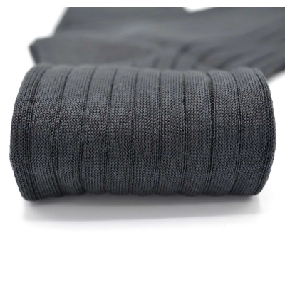 Mi-bas pur fil d Ecosse gris anthracite remaillés à la main