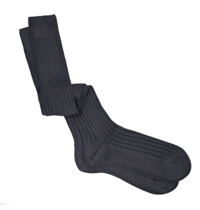 Mi-bas pur fil d Ecosse gris anthracite remaillés à la main