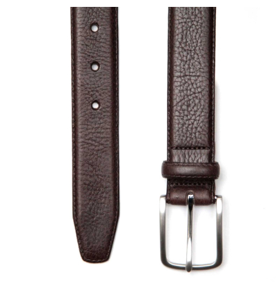 Ceinture-marron-chocolat-casual-chic-pour-hommes-en-cuir-pleine-fleur-grainé-surpiquée