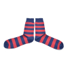 Chaussettes fantaisie  rouges foncées à rayures bleues remaillées à la main en coton peignées
