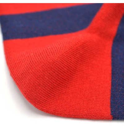 chaussettes-fantaisie-hommes-femmes-en-coton-rouge-à-rayures-bleues-remaillées-à-la-main