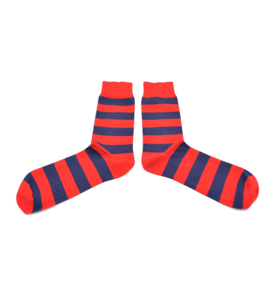 chaussettes-fantaisie-hommes-femmes-en-coton-rouge-à-rayures-bleues-remaillées-à-la-main