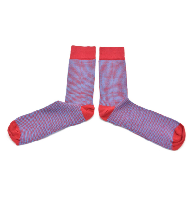 Chaussettes fantaisie pied de poule remailléess à la main en coton peignées