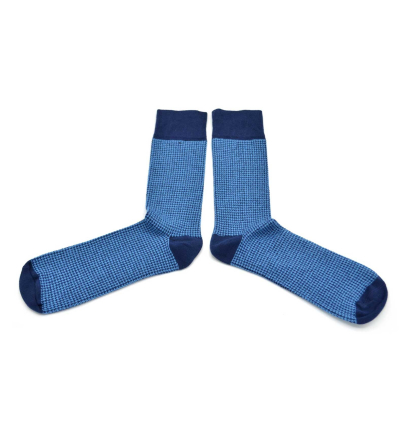 chaussettes-fantaisie-hommes-femmes-en-coton-bleu-marine-à-motif-pied-de-poule-bleu-ciel-remaillées-à-la-main