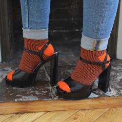 chaussettes-fantaisie-hommes-femmes-en-coton-orange-à-motif-pied-de-poule-bleu-bleu-marine-remaillées-à-la-main