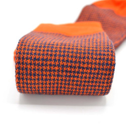 chaussettes-fantaisie-hommes-femmes-en-coton-orange-à-motif-pied-de-poule-bleu-bleu-marine-remaillées-à-la-main