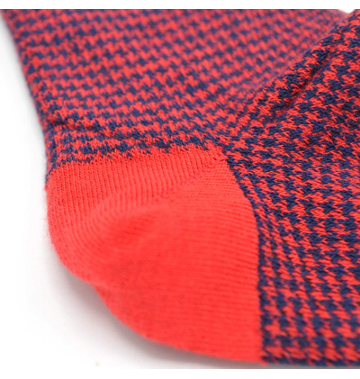 chaussettes-fantaisie-hommes-femmes-en-coton-rouges-à-motif-pied-de-poule-bleu-bleu-marine-remaillées-à-la-main
