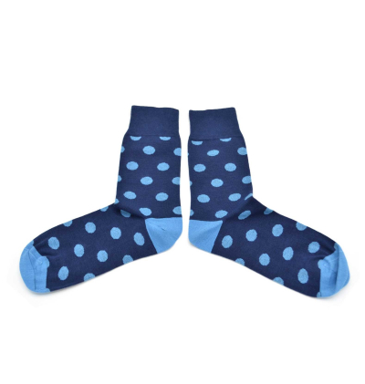 chaussettes-fantaisie-hommes-femmes-en-coton-bleu-marine-à-motif-gros-pois-bleu-ciel-remaillées-à-la-main