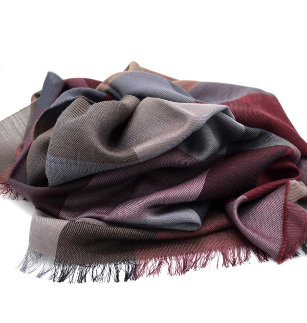 Etole en laine tartan bordeaux