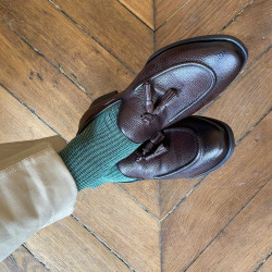 chaussettes-fantaisie-hommes-femmes-en-coton-vertes-à-motif-pied-de-poule-remaillées-à-la-main