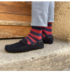 chaussettes-fantaisie-hommes-femmes-en-coton-rouge-à-rayures-bleues-remaillées-à-la-main