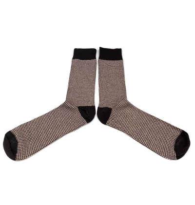 Chaussettes fantaisie pied de poule remailléess à la main en coton peignées