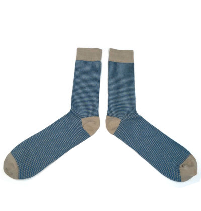 Chaussettes beiges et bleu clair pied de poule