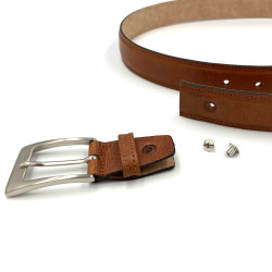 Ceinture-cognac-réglable-casual-chic-pour-hommes-en-cuir-pleine-fleur-grainé-surpiquée