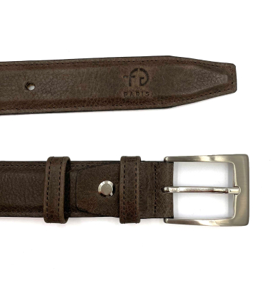 Ceinture-marron chocolat-réglable-casual-chic-pour-hommes-en-cuir-pleine-fleur-grainé-surpiquée
