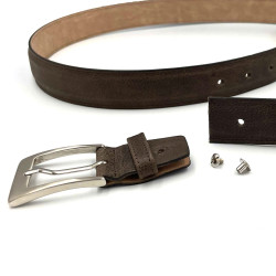 Ceinture-marron chocolat-réglable-casual-chic-pour-hommes-en-cuir-pleine-fleur-grainé-surpiquée
