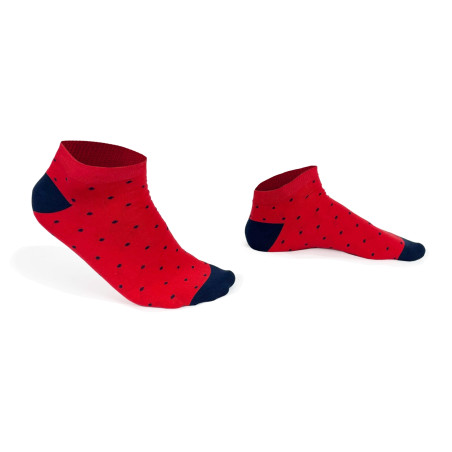 Socquettes rouges à pois bleus