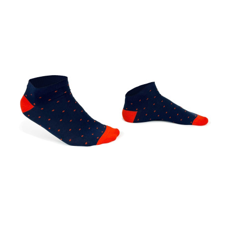 Socquettes bleues à pois oranges