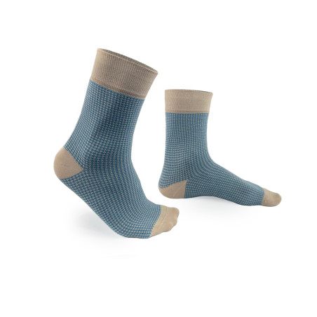 Chaussettes beiges et bleu clair pied de poule