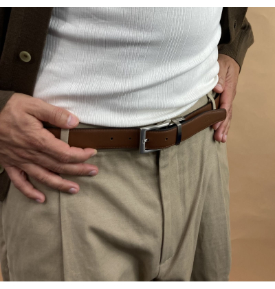 Reversible belt made in france black and brown