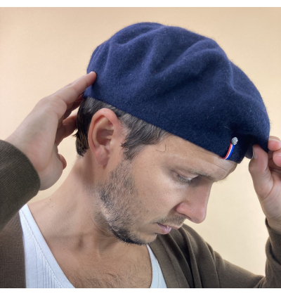 Unisex navy blue pure wool beret made in france