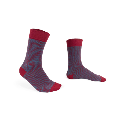 chaussettes-fantaisie-hommes-femmes-en-coton-rouges-à-motifs-chevrons-bleu-ciel-remaillées-à-la-main
