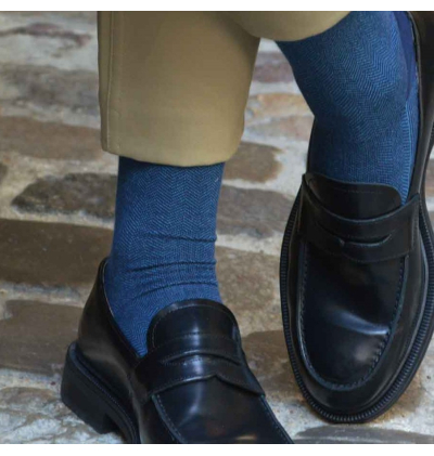 Light blue and red chevron patterned socks