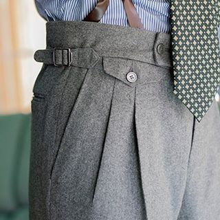 Pantalon &agrave; pince gris homme bretelles &agrave; boutons
