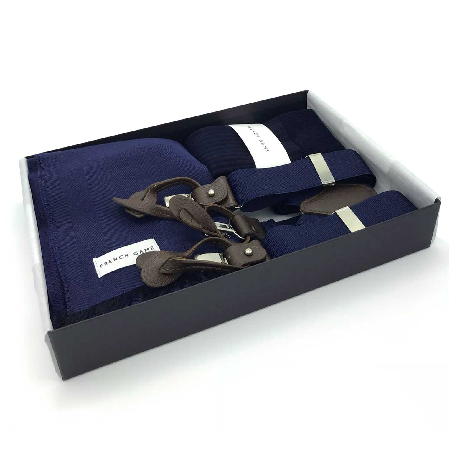 coffret cadeaux noel 2020 accessoires hommes bretelles &eacute;toles chaussettes marines